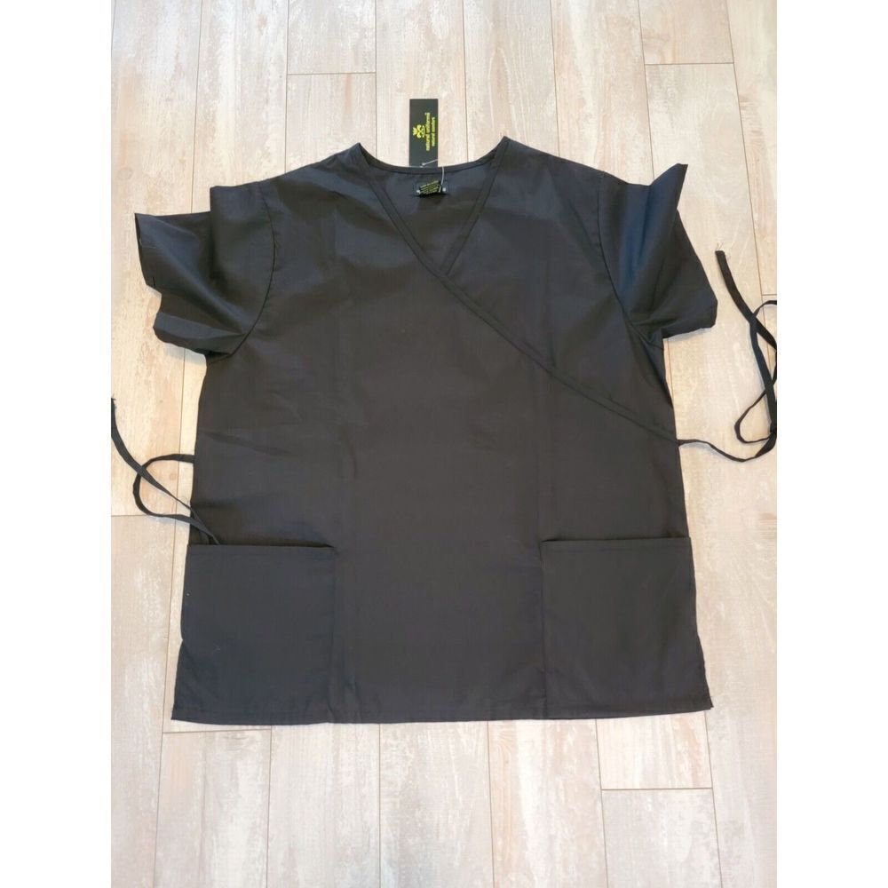 Natural Uniforms XL Natural Comfort Unisex Sz Large Black Pockets Tie V-Neck NWT